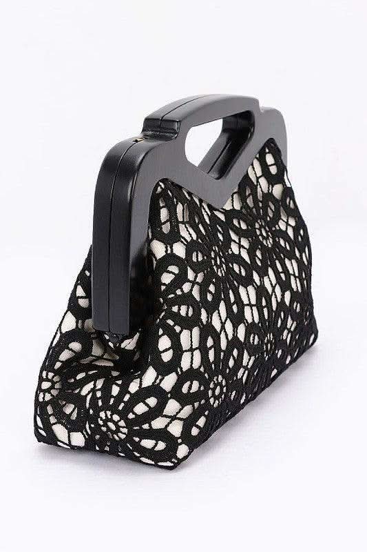 Wooden Frame Crochet Flower Top Handle Clutch - SwagglyLife Home & Fashion